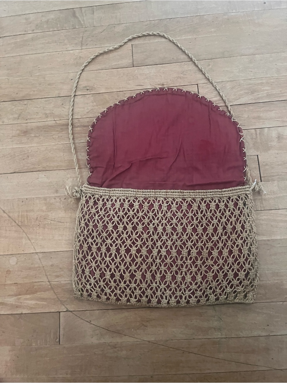 Vtg 1970s Madhubani HandPainted Jute leather macrame SlingBag Authentic Folk Art - Picture 5 of 12